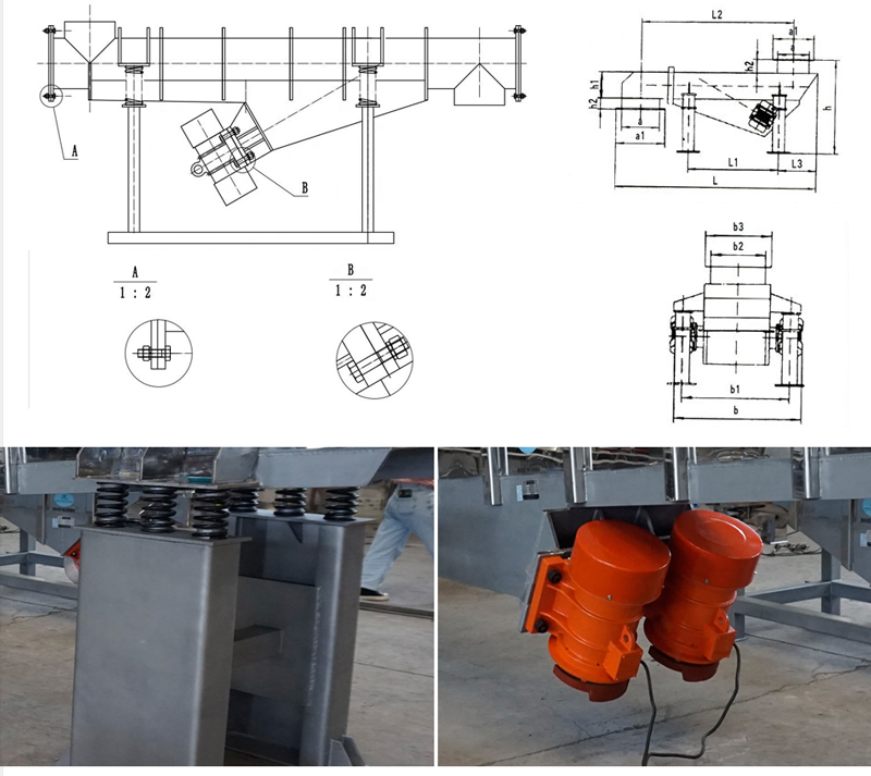 振動輸送機(jī)外形尺寸：整機(jī)長度：1310-6000整機(jī)高度：120-220整機(jī)寬度：490-800